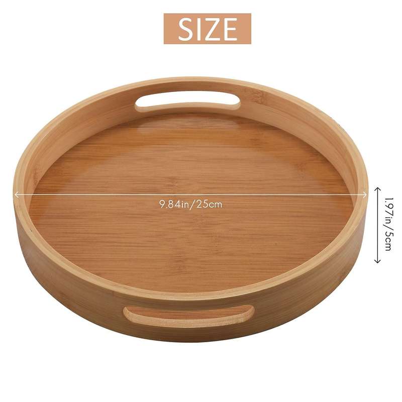 Round Serving Bamboo Wooden Tray Handle Storage Tray #1
