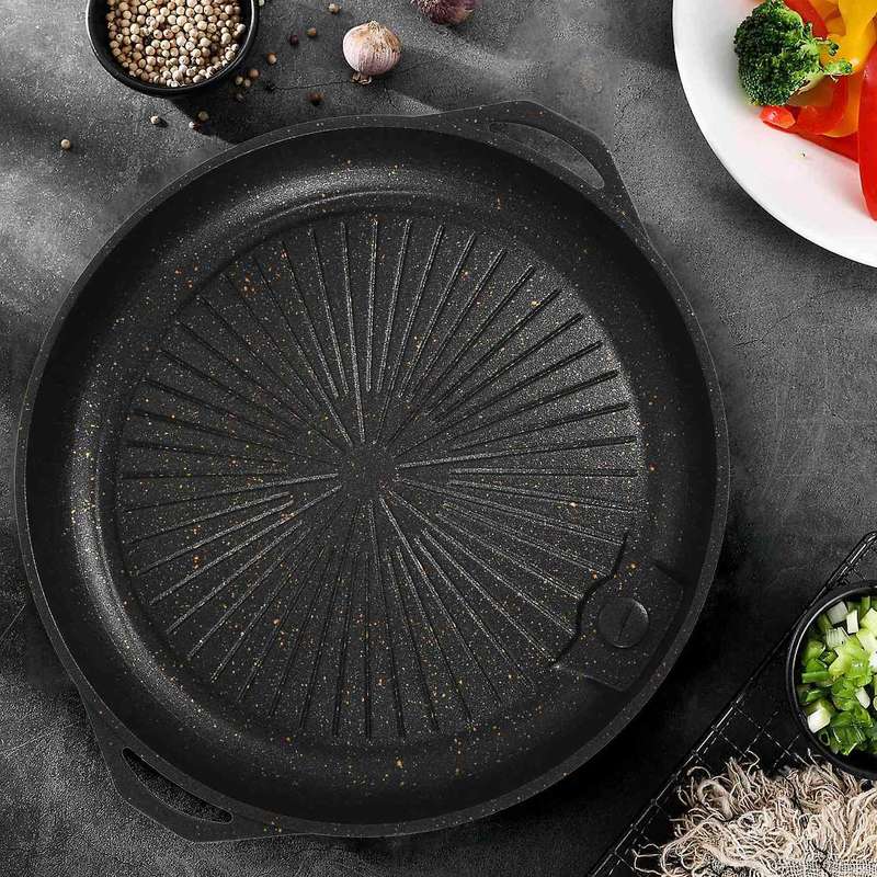 Round Stone Coated Baking Pan Bbq Grill Plate for Smokeless Nonstick Barbecue Sub Type Roast Dish Ki