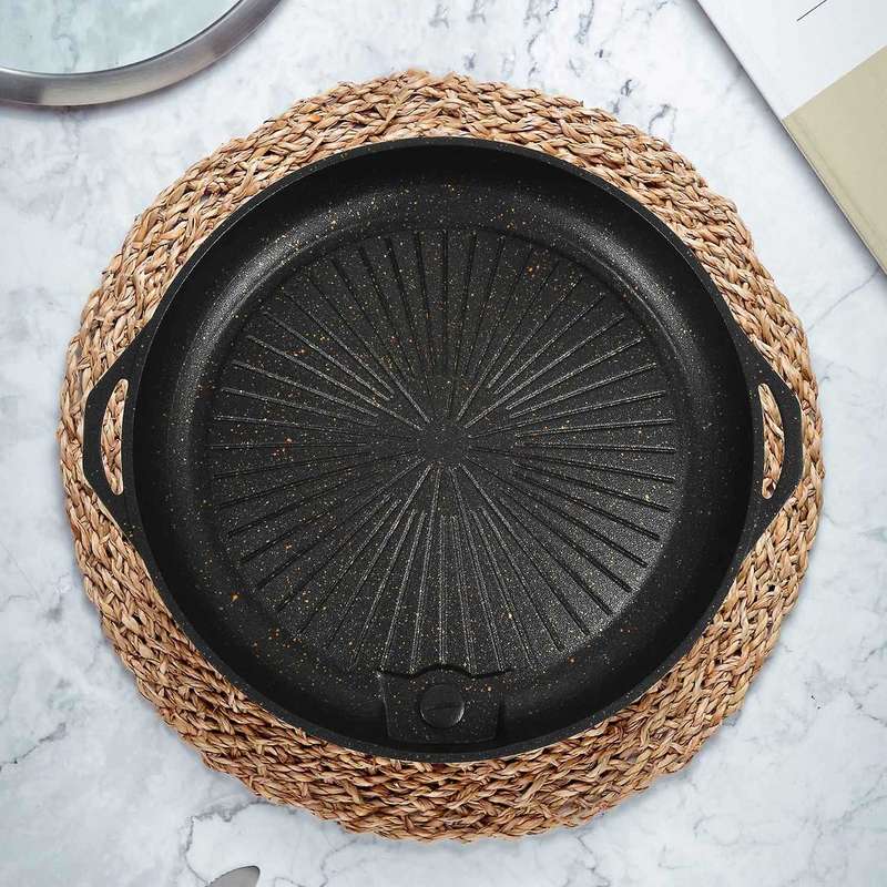 Round Stone Coated Baking Pan Bbq Grill Plate for Smokeless Nonstick Barbecue Sub Type Roast Dish Ki