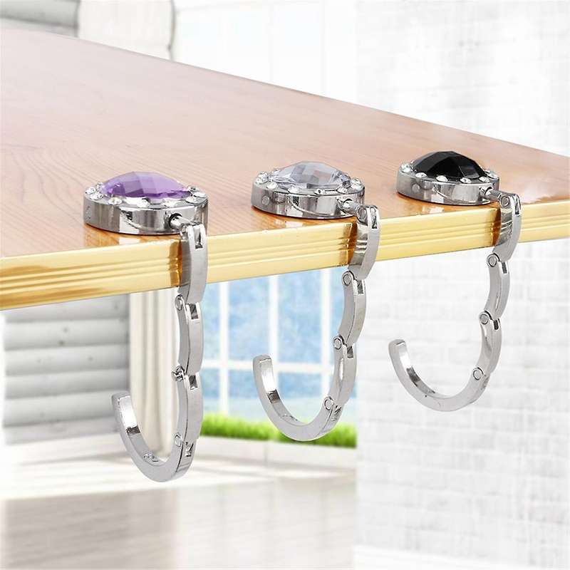 Round Shape Portable Desk Hanger for Hanging Purse Bag Hook Holder Table Hook Crystal Alloy Foldable
