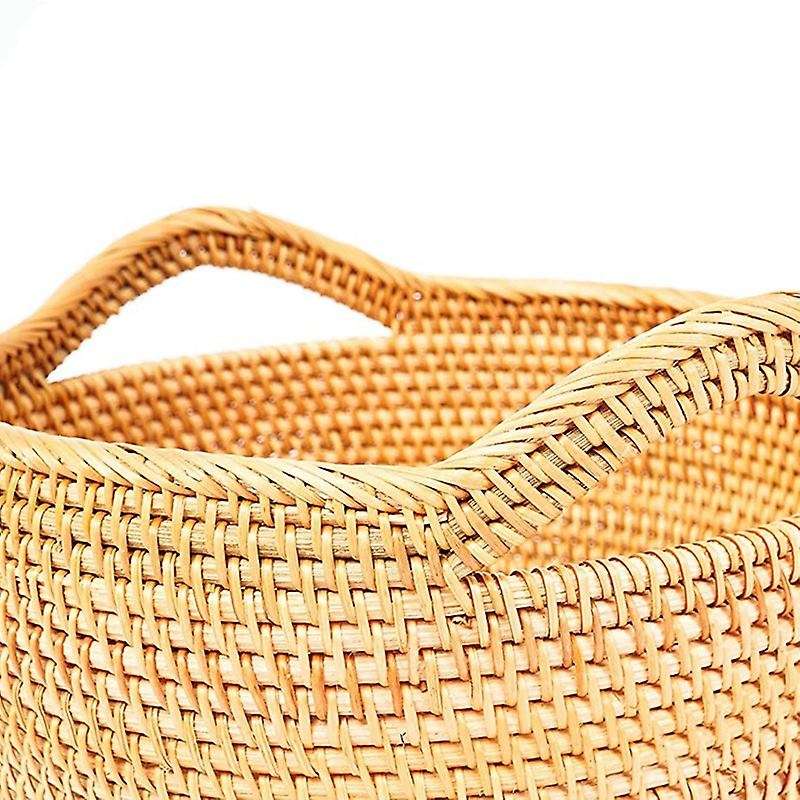 Round Rattan Bowl with Straps - Wicker Basket for Organizing, Storage. Picnic Basket (11.8 inch)