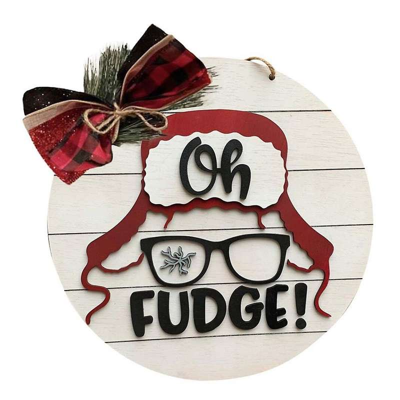 Round Vintage Wooden Sign Door Hanger, Story Door Hanger Wreath - Ralphie Hat Doorhanger - Story Wre
