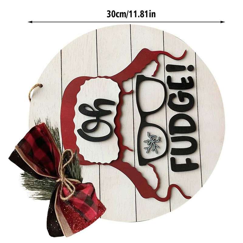Round Vintage Wooden Sign Door Hanger, Story Door Hanger Wreath - Ralphie Hat Doorhanger - Story Wre