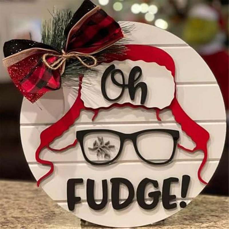 Round Vintage Wooden Sign Door Hanger, Story Door Hanger Wreath - Ralphie Hat Doorhanger - Story Wre