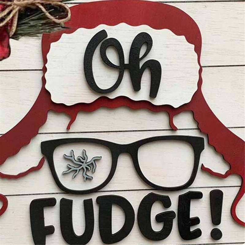 Round Vintage Wooden Sign Door Hanger, Story Door Hanger Wreath - Ralphie Hat Doorhanger - Story Wre