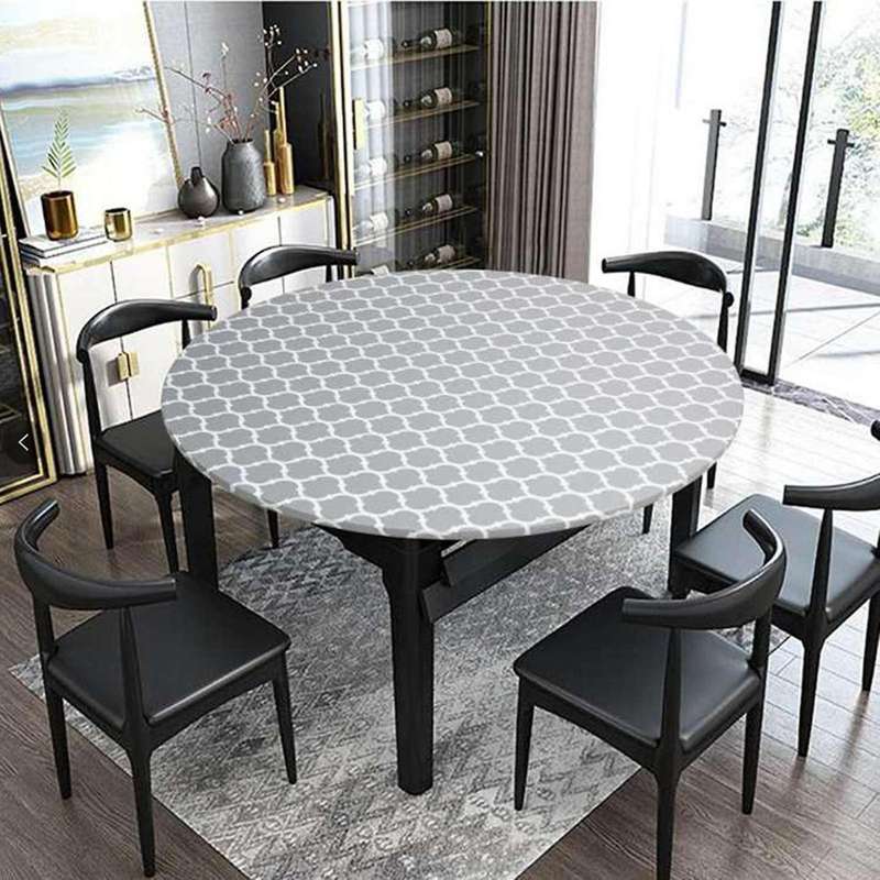Round Tablecloth with Elastic Edge Waterproof Oil Proof PVC Table Cloth Wipe Clean Table Cover for