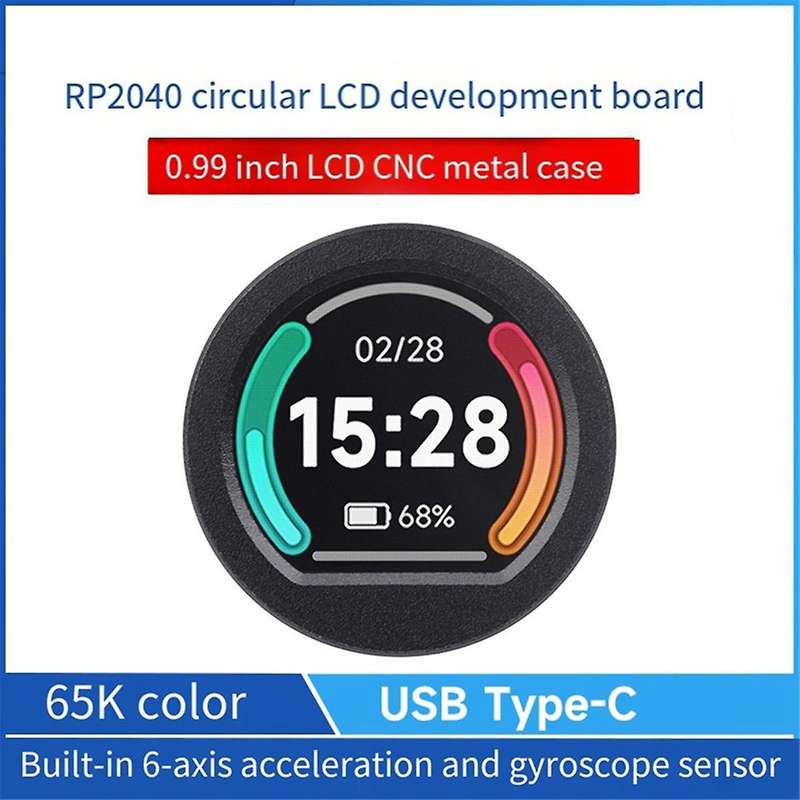 RP2040 Microcontroller MCU Board 0.99Inch Round LCD Display Gyro Sensor 65K Color Accelerometer CNC