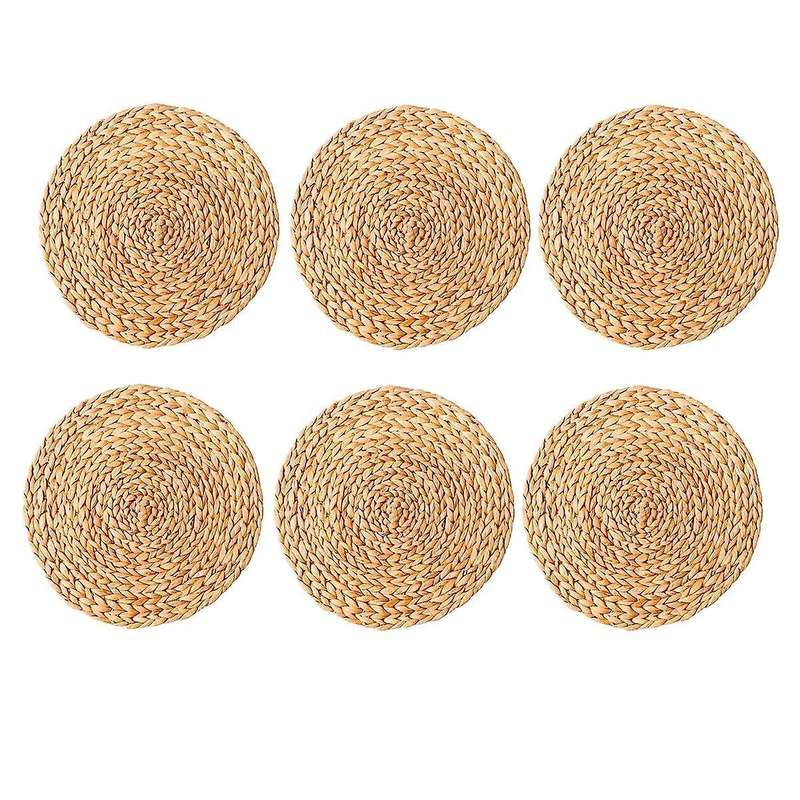 Round Woven Placemats, Natural Water Hyacinth Placemats, Wicker Placemats, Braided Straw Rattan Tabl