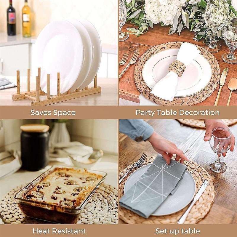 Round Woven Placemats, Natural Water Hyacinth Placemats, Wicker Placemats, Braided Straw Rattan Tabl