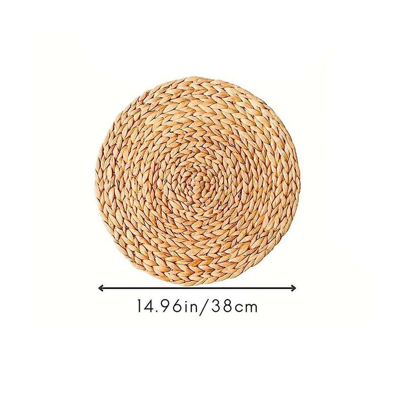 Round Woven Placemats, Natural Water Hyacinth Placemats, Wicker Placemats, Braided Straw Rattan Tabl