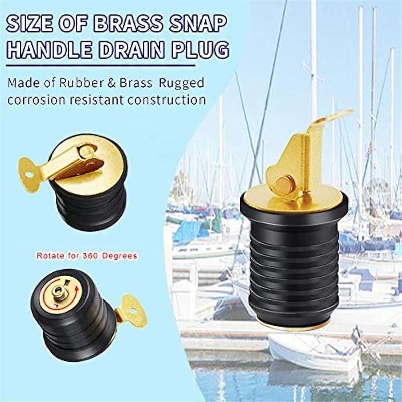 Rubber Seal Brass Drain Plug Brass Snap Lock Bait Well Plug Bottom Porthole Drain Plug for Scuppers