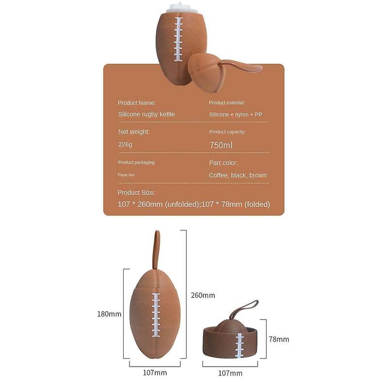 Rugby Foldable Water Portable Leakproof Drinking Cup Football Free Silica Gel 750ml Sports A