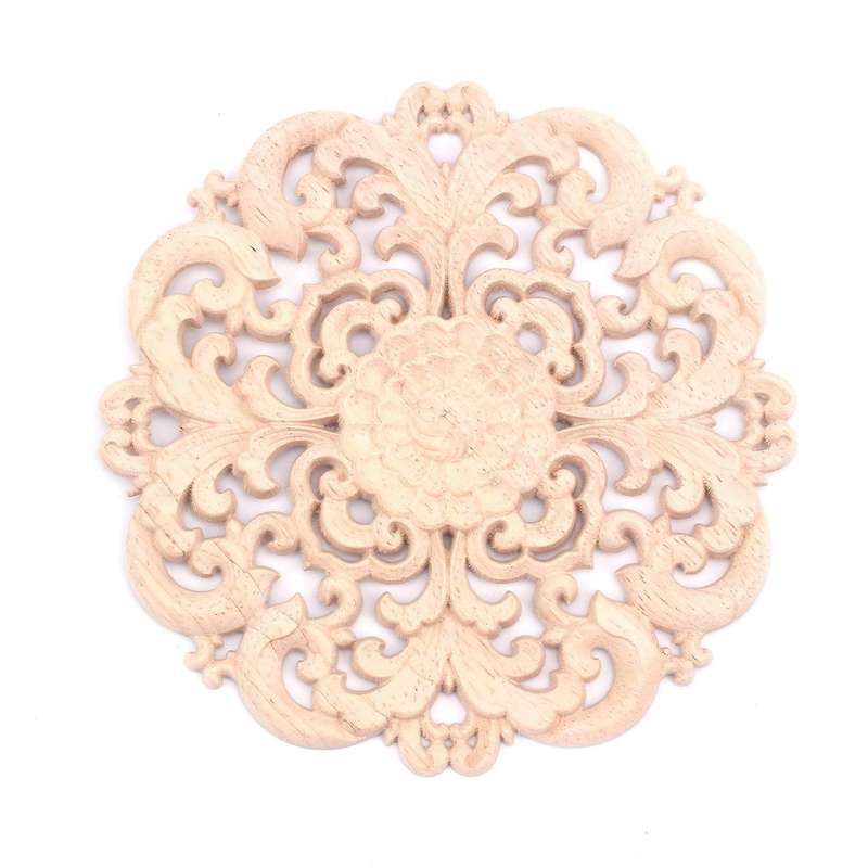 Rubber wood Carved Long Applique Unpainted Flower Walls Cabinets Door Decor Wood color