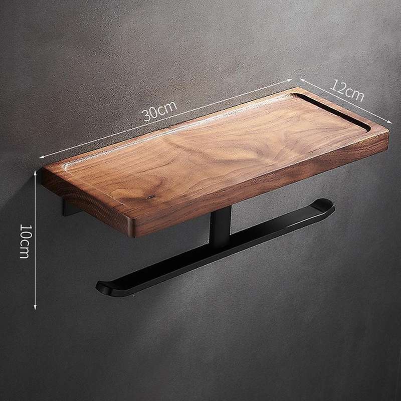 Rustic Toilet Paper Holder with Shelf, Wall Mounted Wood Toilet Paper Holder for Bathroom