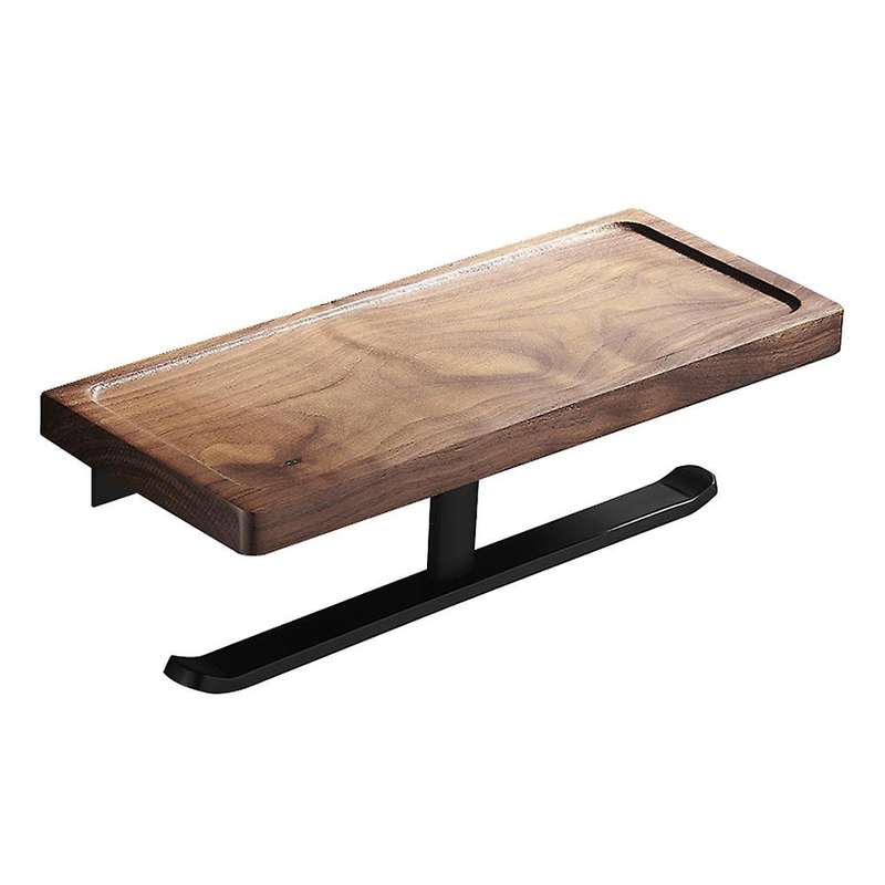 Rustic Toilet Paper Holder with Shelf, Wall Mounted Wood Toilet Paper Holder for Bathroom