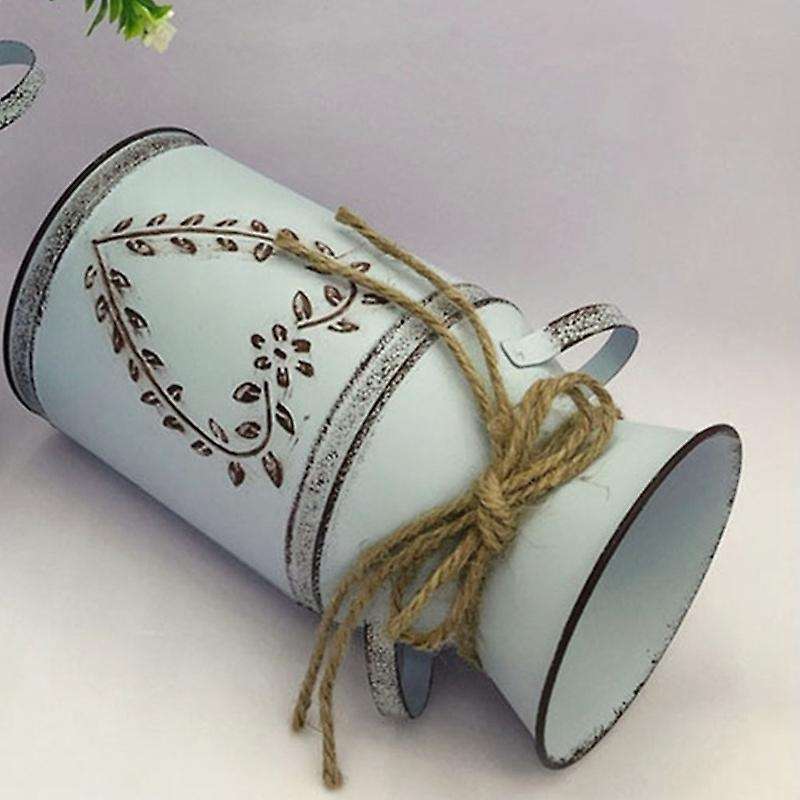 Rustic Metal Flower Vase Farmhouse Vintage Shabby Chic Galvanized Can Jug French Bucket Flower Holde