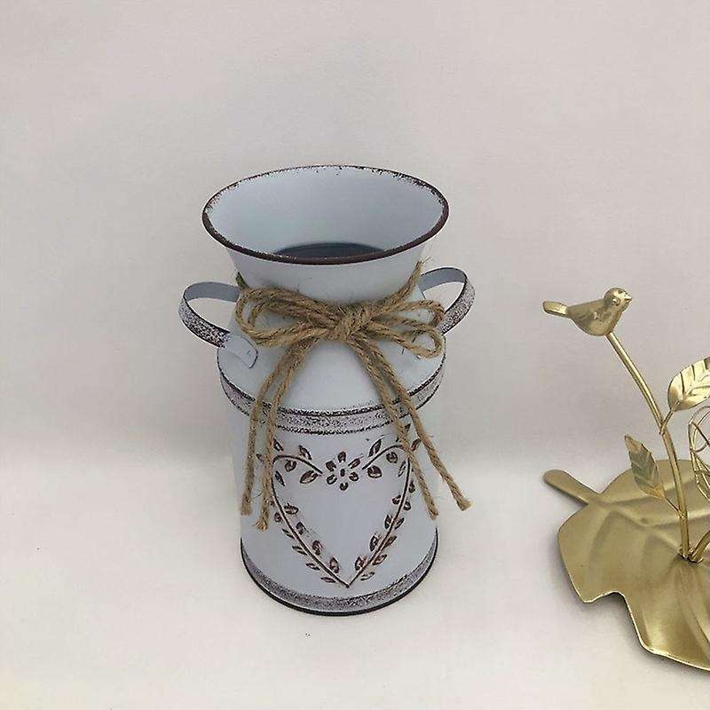 Rustic Metal Flower Vase Farmhouse Vintage Shabby Chic Galvanized Can Jug French Bucket Flower Holde