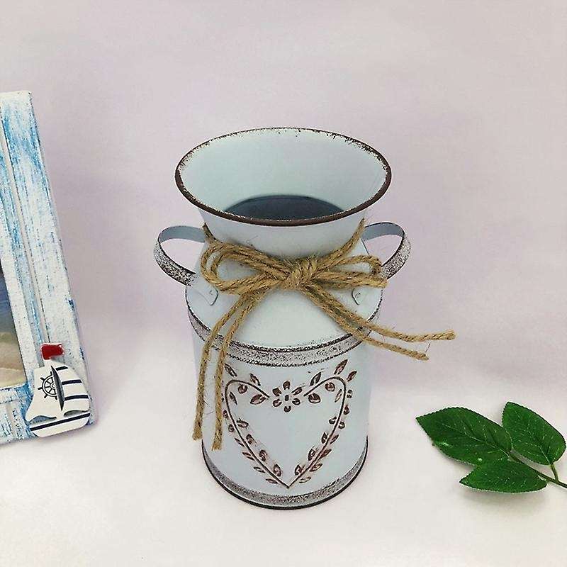 Rustic Metal Flower Vase Farmhouse Vintage Shabby Chic Galvanized Can Jug French Bucket Flower Holde
