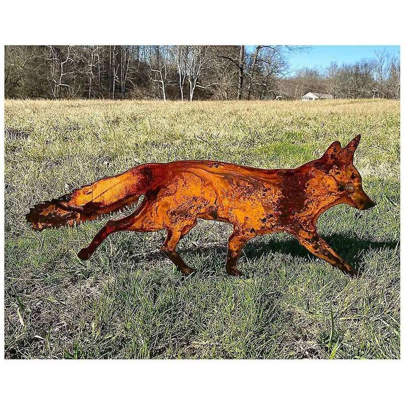 Rustic Metal Fox Garden Decoration with Stakes-Woodland Animals Yard Gift for Her-Birthday Gift- Art