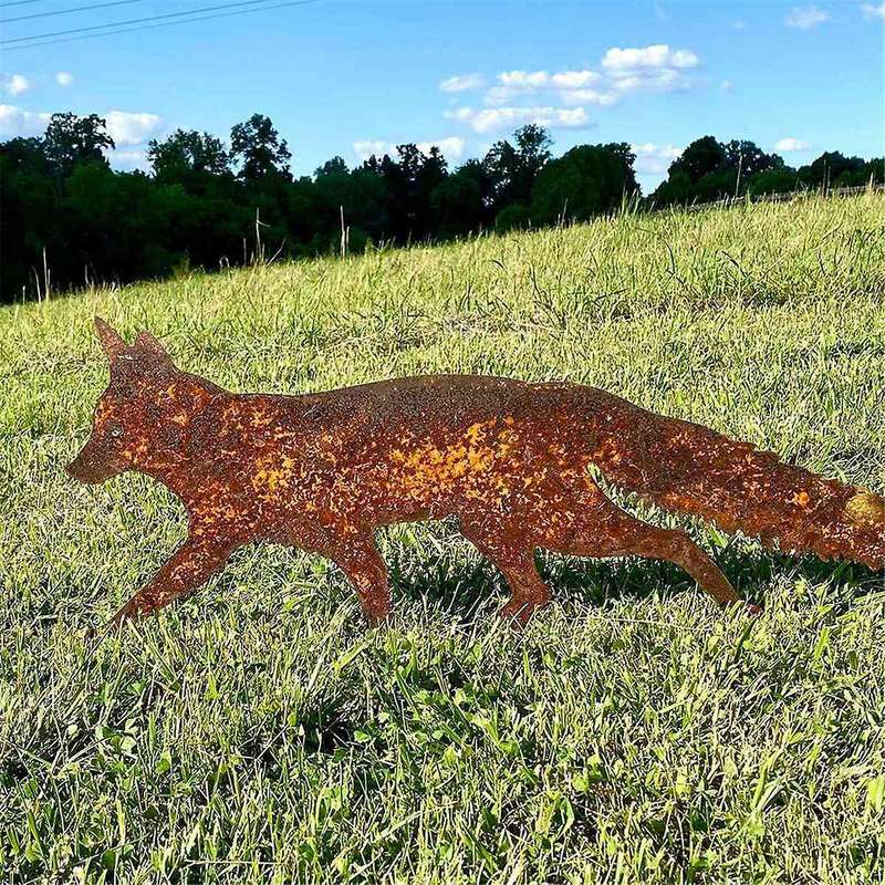 Rustic Metal Fox Garden Decoration with Stakes-Woodland Animals Yard Gift for Her-Birthday Gift- Art