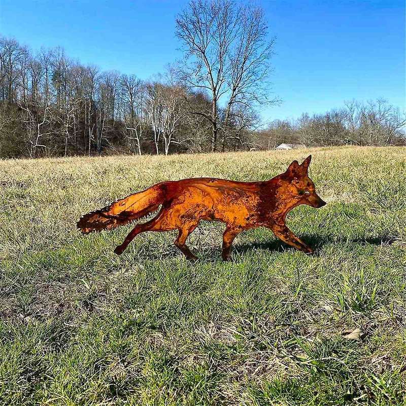 Rustic Metal Fox Garden Decoration with Stakes-Woodland Animals Yard Gift for Her-Birthday Gift- Art