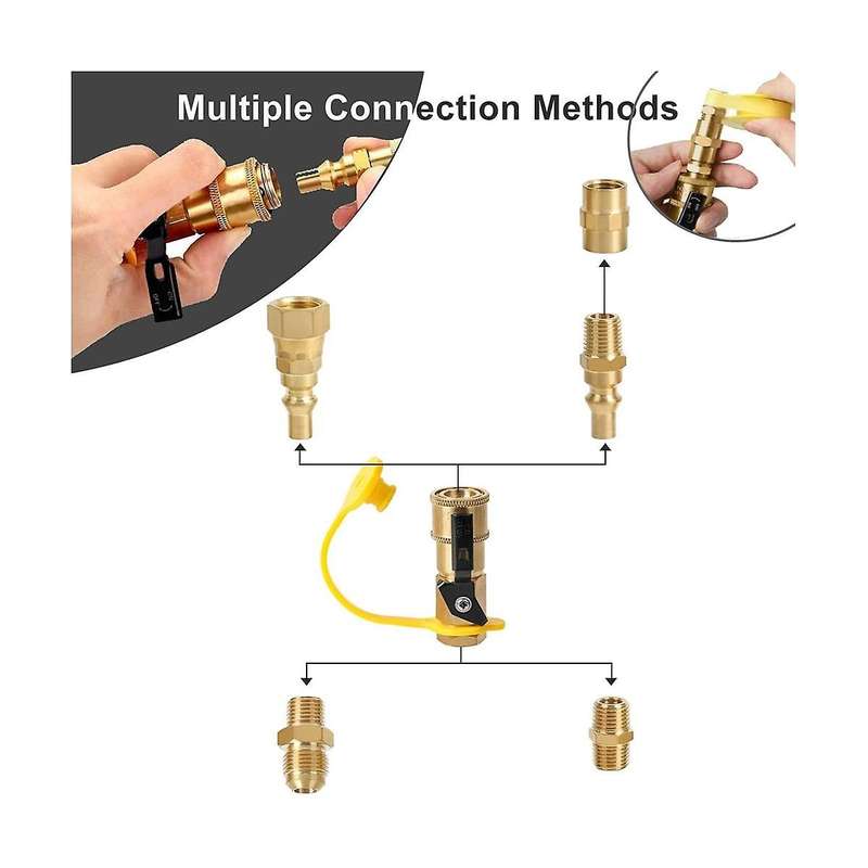 Rv Propane Quick Connect Fitting Adapter Valve, 1/4 Inch Male Npt Full Flow Plug & 3/8 Inch Male Qu