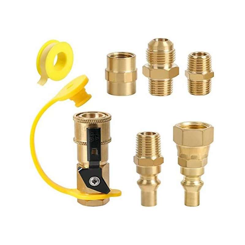 Rv Propane Quick Connect Fitting Adapter Valve, 1/4 Inch Male Npt Full Flow Plug & 3/8 Inch Male Qu