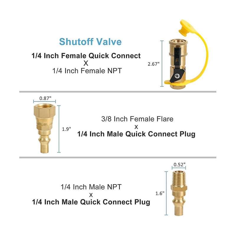 Rv Propane Quick Connect Fitting Adapter Valve, 1/4 Inch Male Npt Full Flow Plug & 3/8 Inch Male Qu
