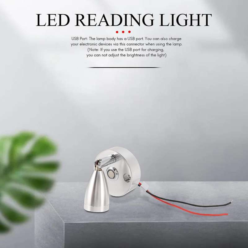 RV LED Spot Reading Lamps, 12V Interior Spotlight Contact Switch with USB Interface for Caravan, Bo