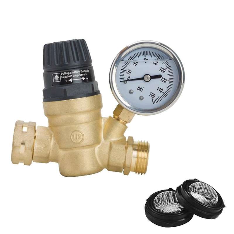 Rv Water Pressure Regulator Adjustable Handle with Gauge for Rv Campervan Travel Trailer Upgrade Wat