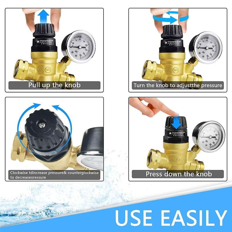 Rv Water Pressure Regulator Adjustable Handle with Gauge for Rv Campervan Travel Trailer Upgrade Wat