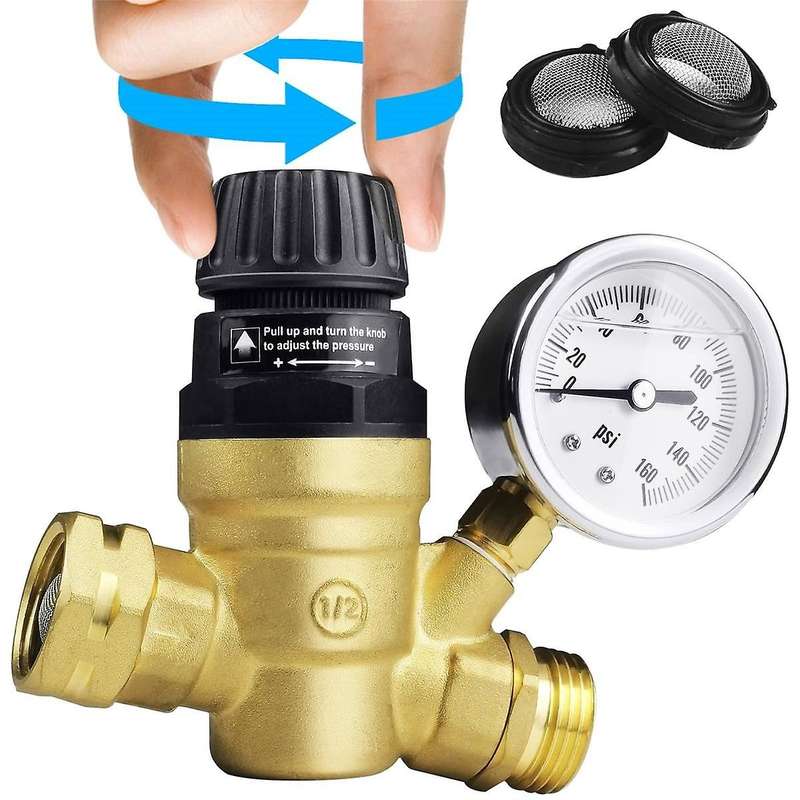 Rv Water Pressure Regulator Adjustable Handle with Gauge for Rv Campervan Travel Trailer Upgrade Wat