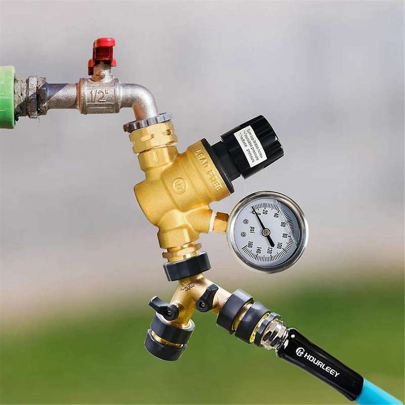 RV Water Pressure Regulator, Adjustable Handle Brass Water Pressure Regulator with Gauge and Inlet S