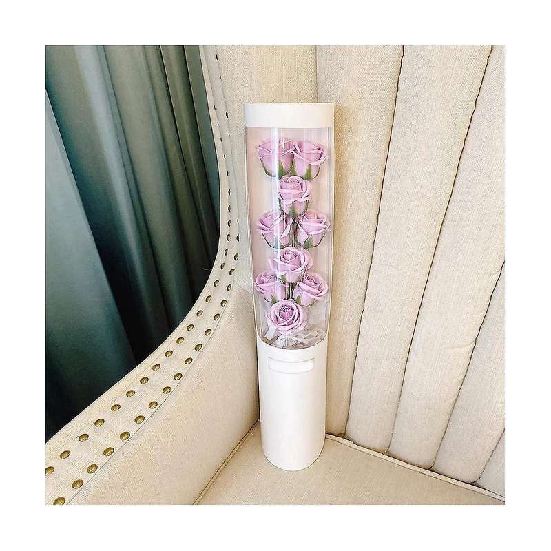 s Day Flower Artificial Flower Gift Girl 's Day with Glass Dome LED Flower Light Purple