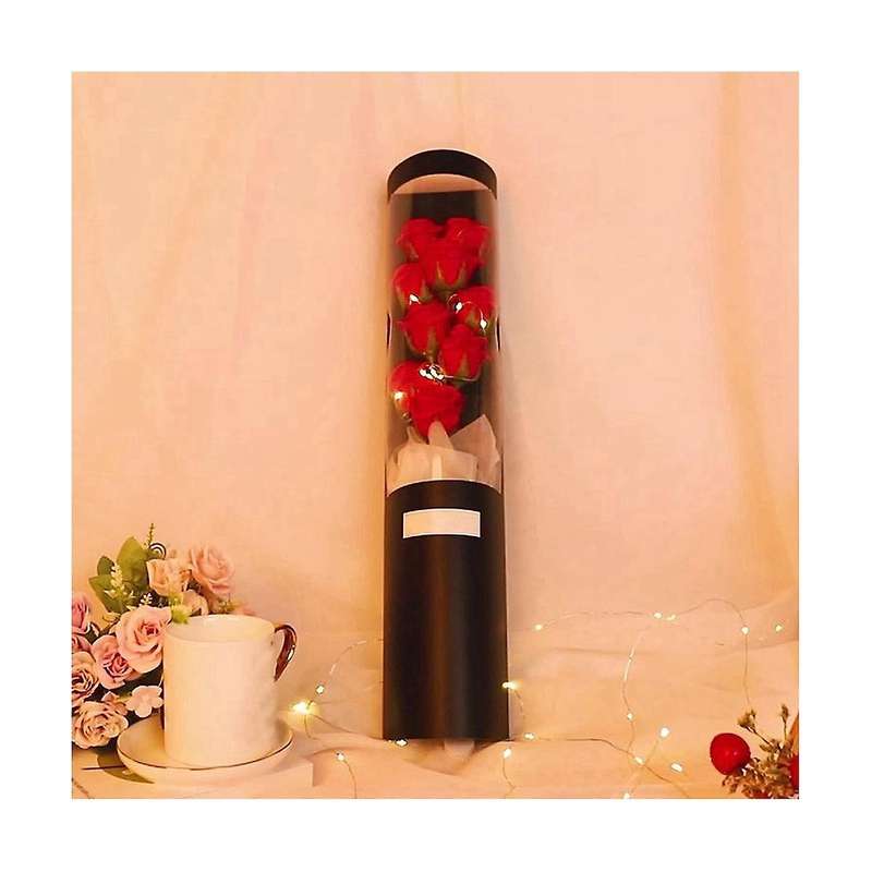 S Day Flower Artificial Flower Gift Girl 's Day with Glass Dome Led Flower Light Red