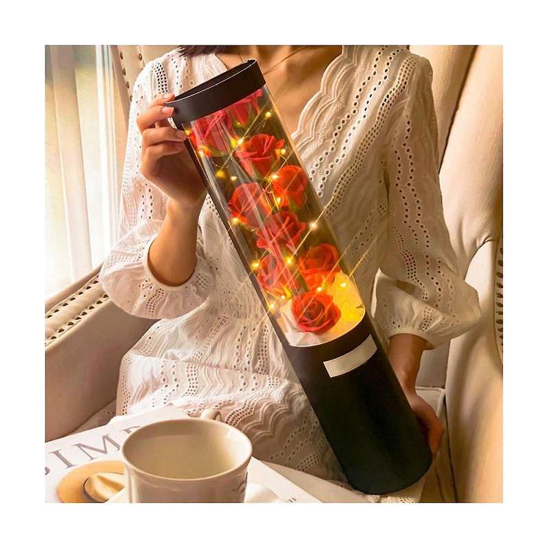 S Day Flower Artificial Flower Gift Girl 's Day with Glass Dome Led Flower Light Red