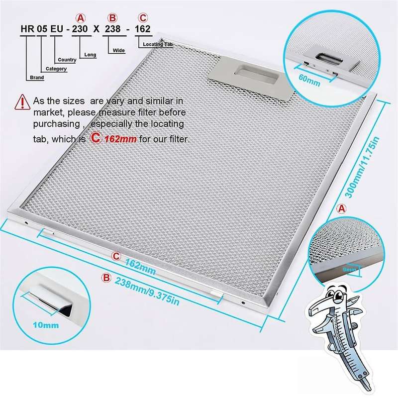 S97018029 Range Hood Filter Replacement for BORAN Range Hood 4-Layer Aluminum Mesh Hood Vent Filter