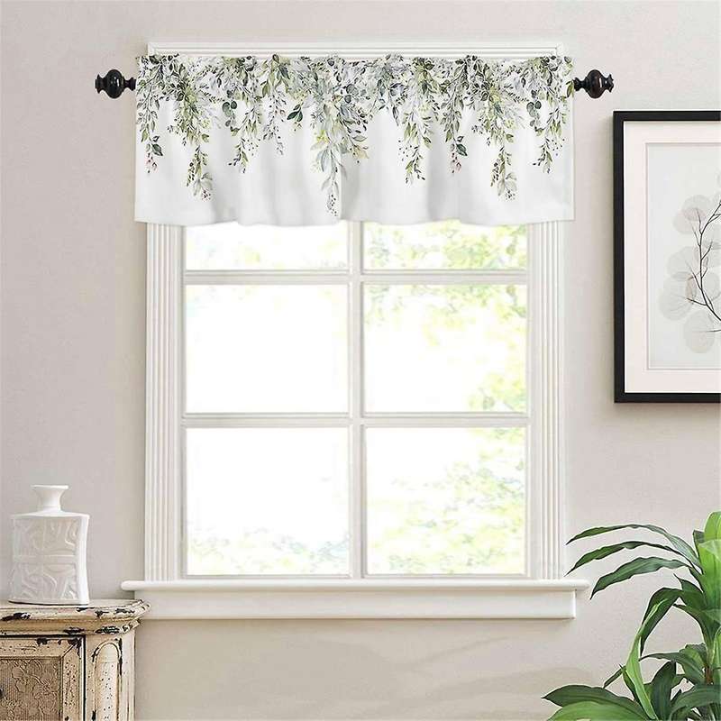 Sage Green Curtain Valance for Windows Watercolor Eucalyptus Leaf Rod Pocket Valance Window Treatmen