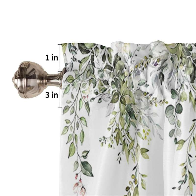 Sage Green Curtain Valance for Windows Watercolor Eucalyptus Leaf Rod Pocket Valance Window Treatmen