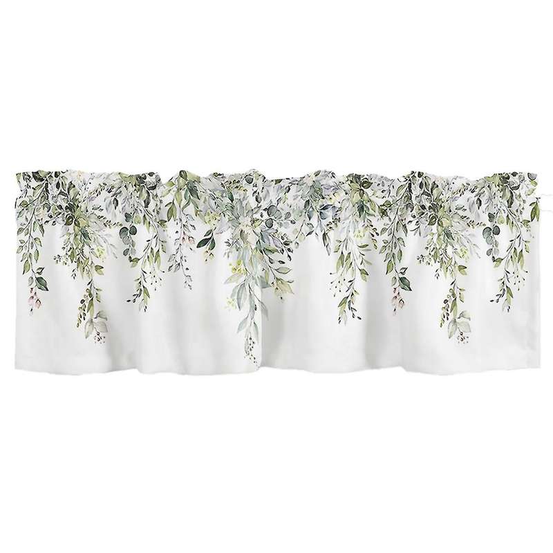 Sage Green Curtain Valance for Windows Watercolor Eucalyptus Leaf Rod Pocket Valance Window Treatmen