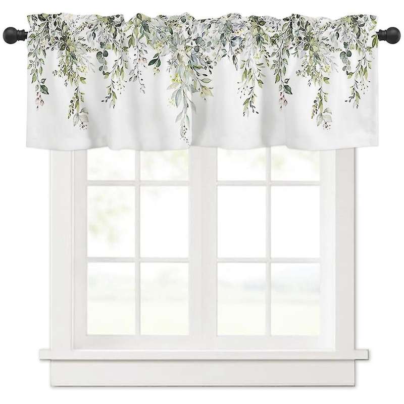 Sage Green Curtain Valance for Windows Watercolor Eucalyptus Leaf Rod Pocket Valance Window Treatmen