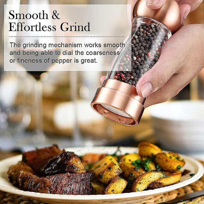 Salt and Pepper Grinder with Ceramic Rotor Refillable Acrylic Pepper Mill Set Easy to Adjust the Coa