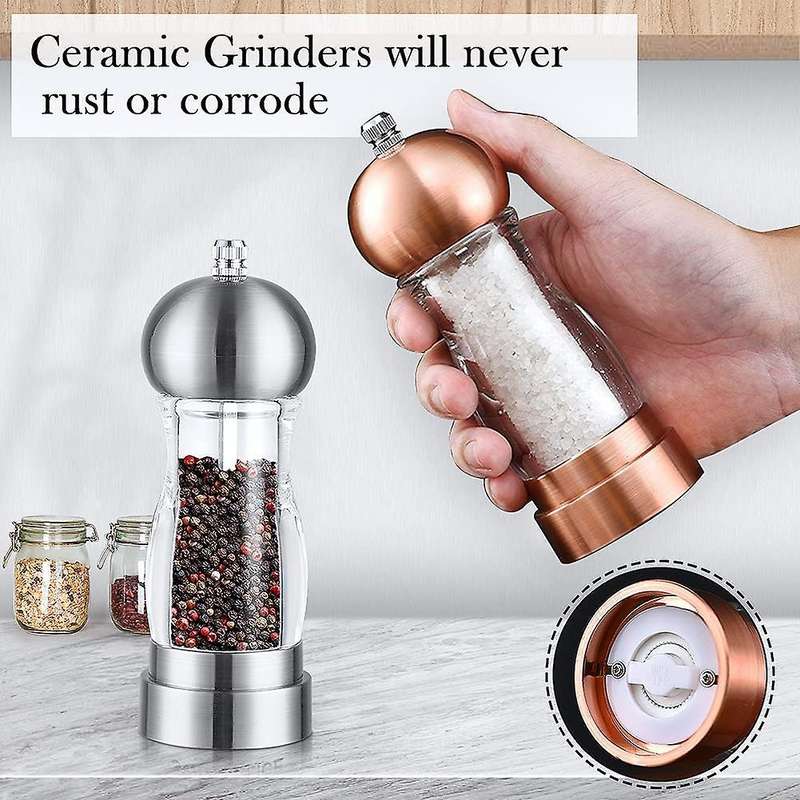 Salt and Pepper Grinder with Ceramic Rotor Refillable Acrylic Pepper Mill Set Easy to Adjust the Coa