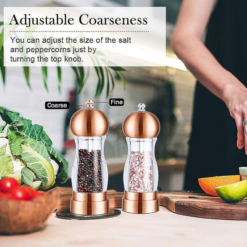 Salt and Pepper Grinder with Ceramic Rotor Refillable Acrylic Pepper Mill Set Easy to Adjust the Coa