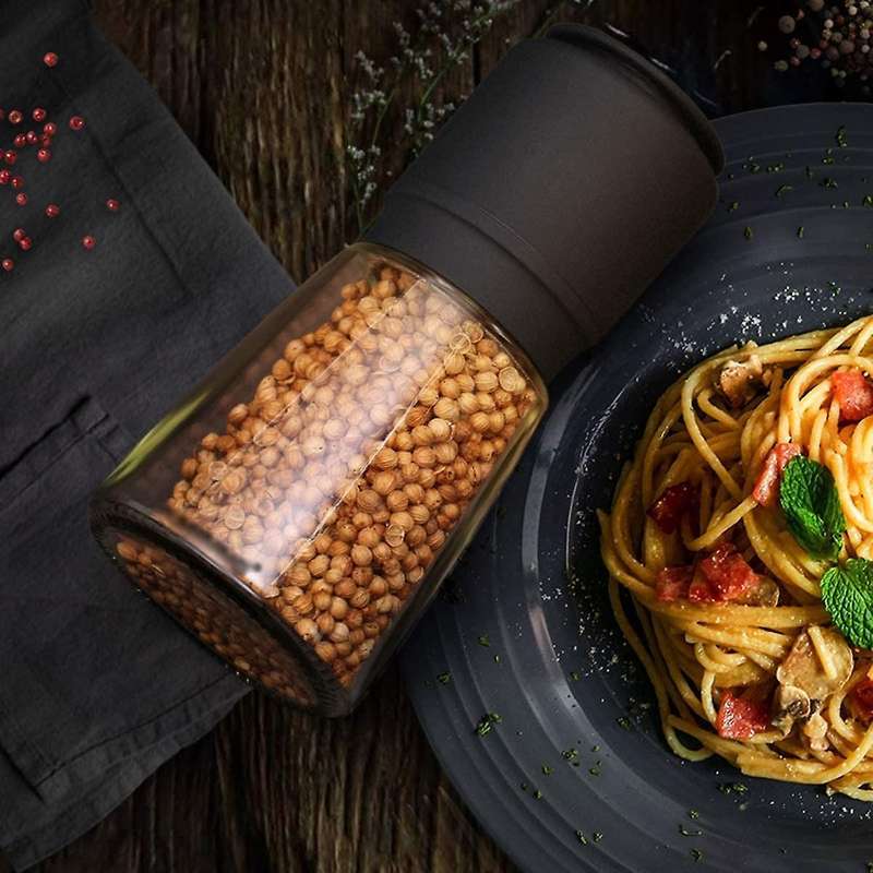 Salt and Pepper Grinder Set, Manual Pepper Abrader Mill with Glass Bottle Adjustable Coarseness Shak