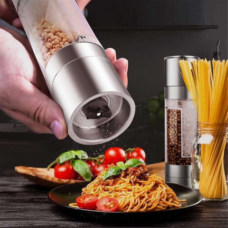 Salt and Pepper Grinder - 2 In 1 Manual Stainless Steel Salt Pepper Mill Herb Spice Grinder Shakers