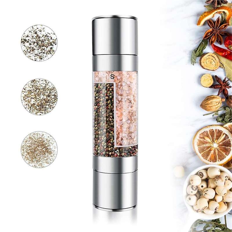 Salt and Pepper Grinder - 2 In 1 Manual Stainless Steel Salt Pepper Mill Herb Spice Grinder Shakers