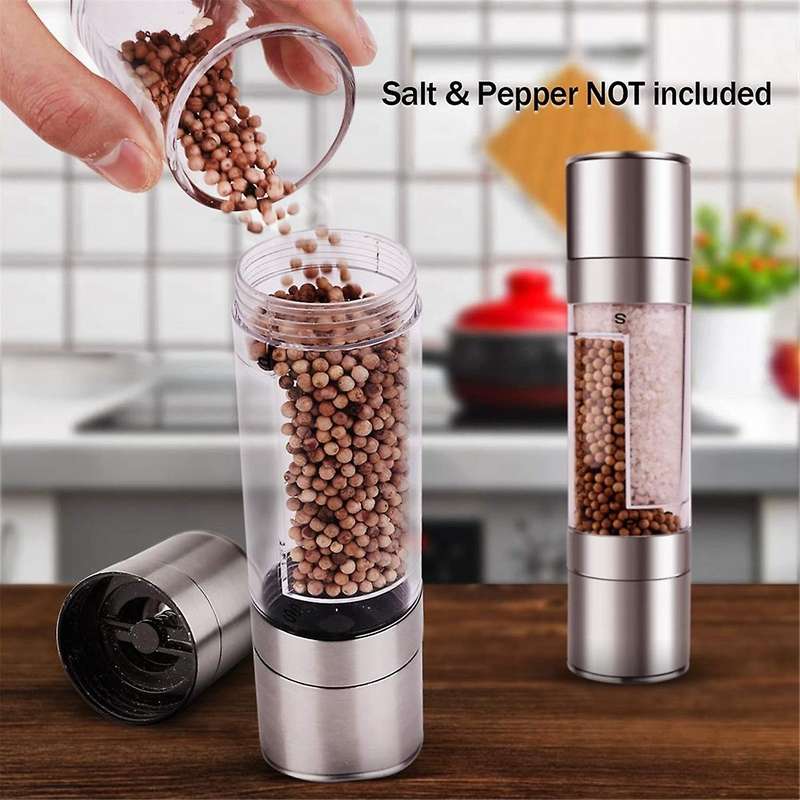 Salt and Pepper Grinder - 2 In 1 Manual Stainless Steel Salt Pepper Mill Herb Spice Grinder Shakers