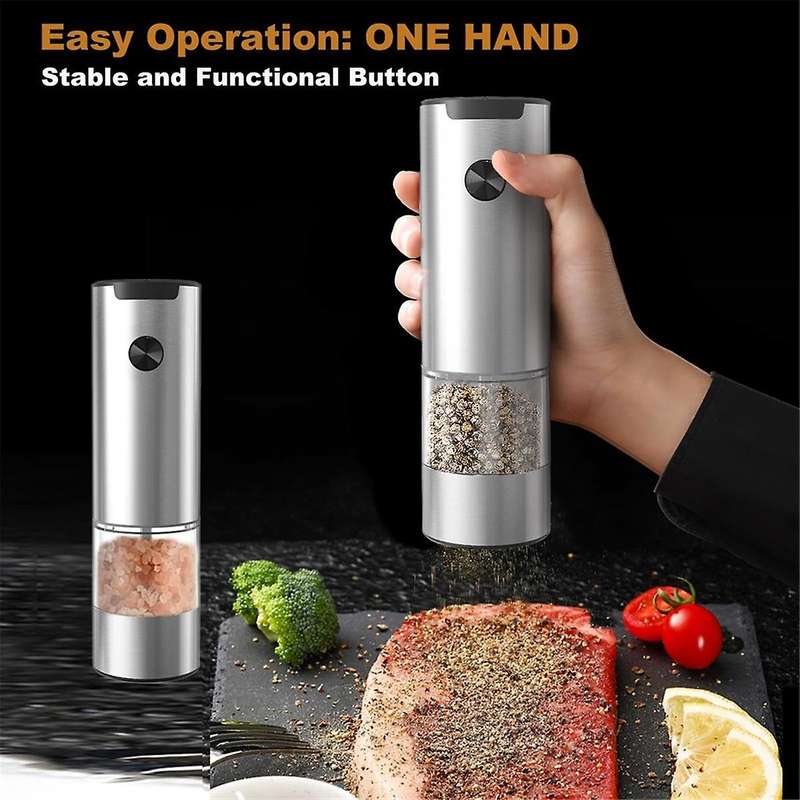 Salt and Pepper Mills Electric Set Of 2 Battery Operated White Led Light and Adjustable Coarseness