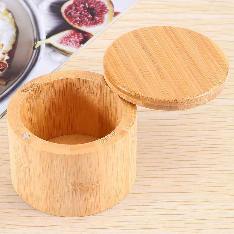 Salt Box, Bamboo Storage Box with Magnetic Swivel Lid, "salt" Engraved On Lid Engraved - "salt"